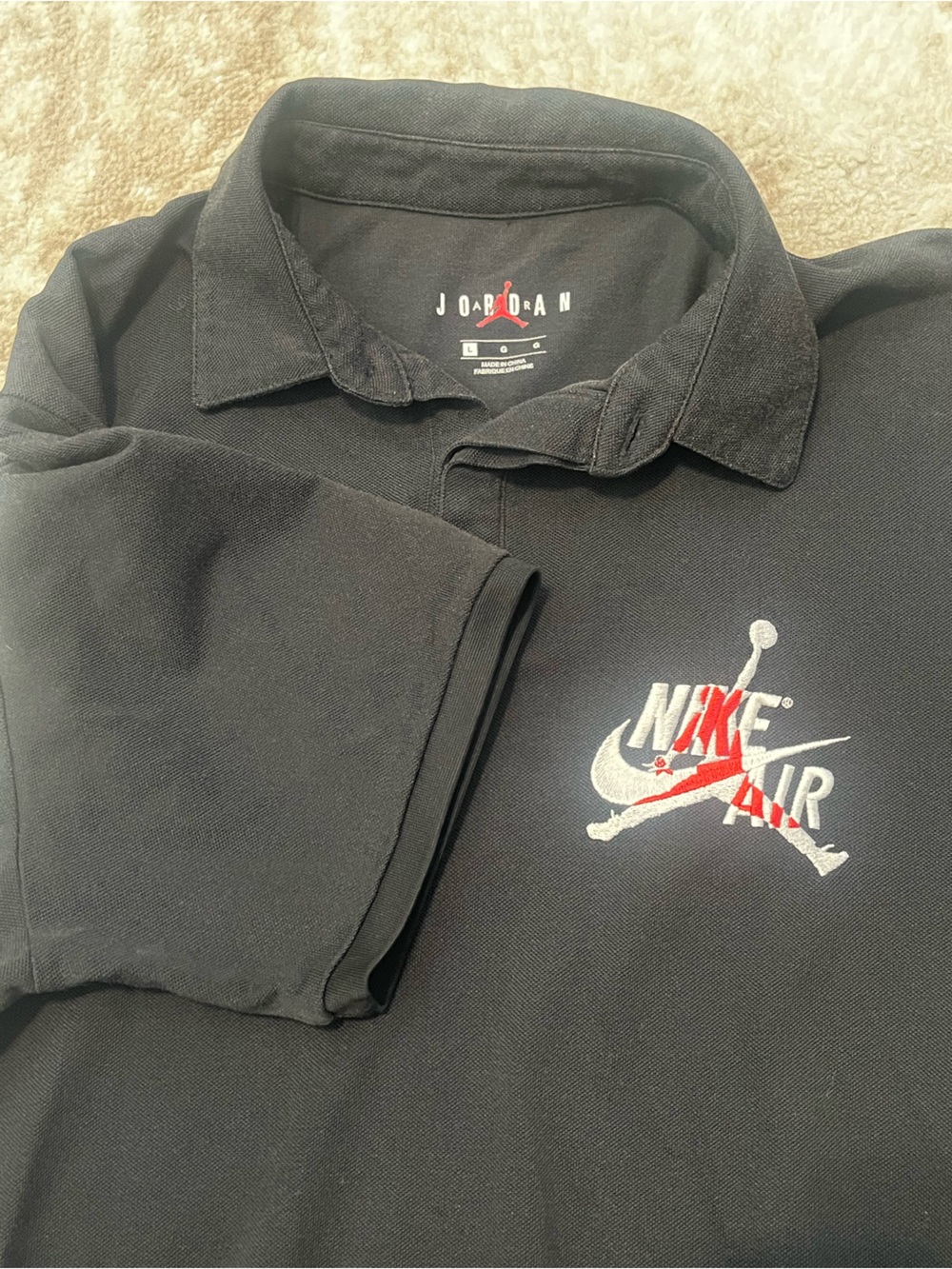 Nike Air Jordan Mens Large Black Jumpman Classics Short Sleeve Polo Embroidered